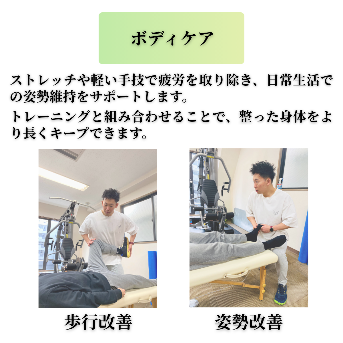 疲労回復と姿勢維持を目的としたボディケアの説明画像