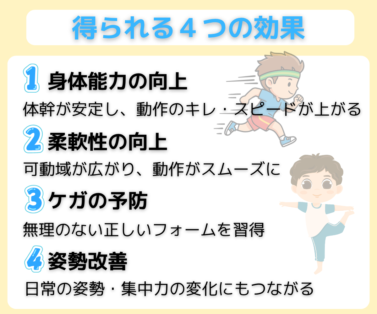 レッスンで得られる効果｜柔軟性・姿勢・身体能力アップ