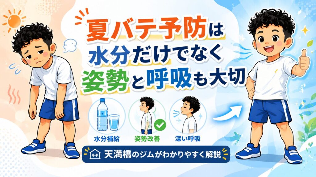 夏バテ予防には水分補給だけでなく姿勢改善と深い呼吸も大切なことを解説するブログ上部バナー